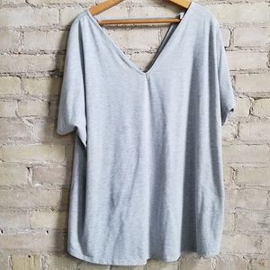 ASOS double v neck top gray 18 grey tee shirt